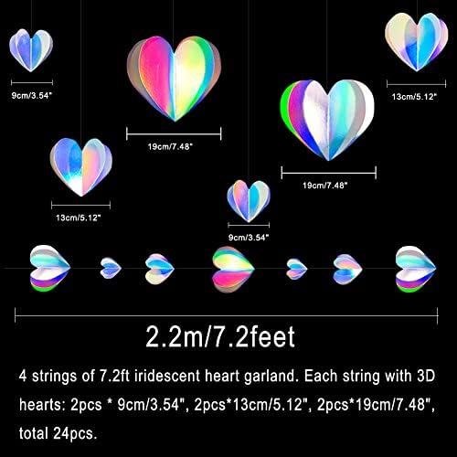 24шт 3D Преливащи Сърцето Гирлянди Холограма Рожден Ден, Годишнина сияние са Начало на Тавана Декор за Сватба, Годеж Детски Душ Бала Клас Вечерни Аксесоари