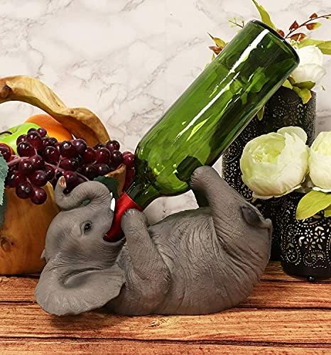 Elephant Safari Pachyderm Wine Bottle & Salt Pepper Shakers Holder Figurine Set - Favorite Decor Store