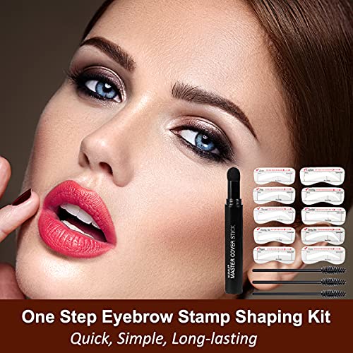 14 in 1 One Step Eyebrow Печат Shaping Kit, Eyebrow Stamp and Stencil Kit Long Lasting Brow Powder Seal Makeup with 10