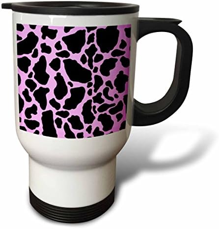 3dRose Pink and White Cow Print Travel Mug, 14 грама, Многоцветен