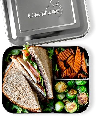 LunchBots Large Трио Контейнер за обяд от неръждаема стомана-Трехсекционный дизайн за сандвич и двете страни - Метален