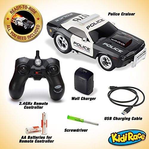 KidiRace Remote Control Police Car Toy with Lights and Sirens for Boys - Акумулаторна Полицейска кола - Здрава RC Полицейска