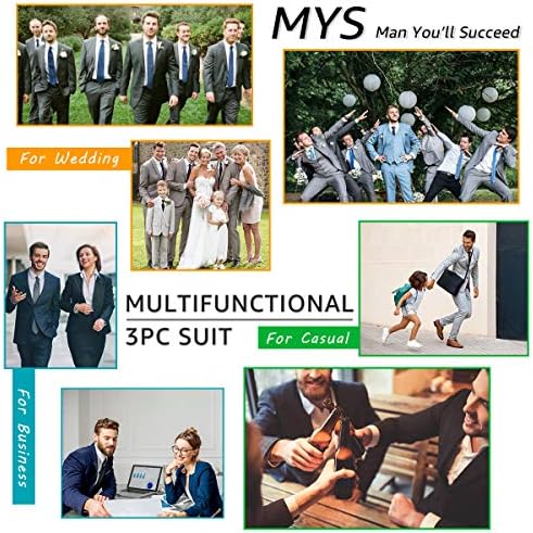 MY'S Men ' s 3 Piece Slim Fit Suit Set, One Button Solid Яке Жилетка, Панталони с Равенство