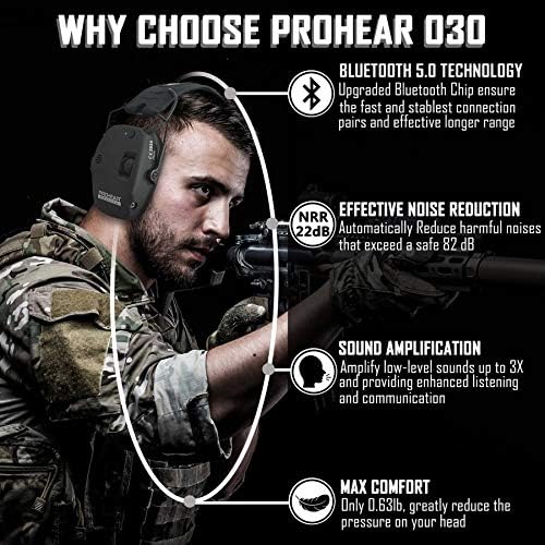 PROHEAR 030 Bluetooth 5.0 Електронна Стрелба Защита на Ушите си Слушалки, намаляване на шума подобрение на Звука Слухов