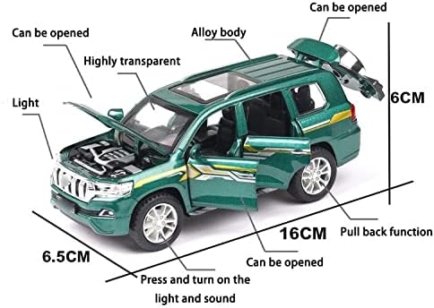 CHENRONG Сплав Кола Играчка е 1:32 за Prado Suv Сплав Модел Die Cas Моделиране на Автомобила Звук и светлина Дръпна Назад Играчка Кола Украса на подарък (Цвят : зелен)