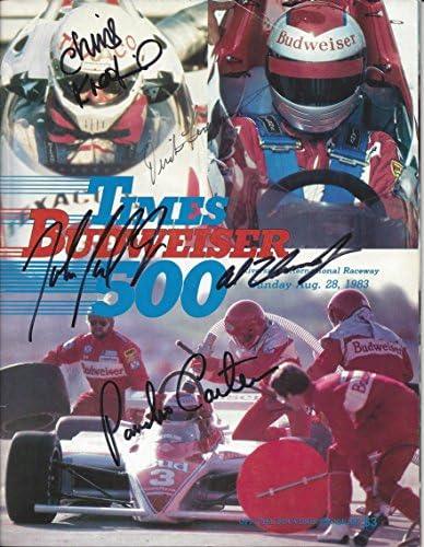 5X С АВТОГРАФ Al Unser Jr. / Крис Kneifer/Dick Фъргюсън/Pancho Carter/Джон Paul Jr. 1983 ТАЙМС BUDWEISER 500 (Riverside Raceway) CART Indy Vintage Подписа официалната програма на състезания 9X11 с COA