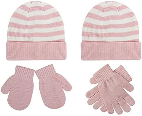 Adeimoo Baby Зимна Шапка Gloves Set for Baby Girl Boys Stripe Knitted Beanie Шапка Бебе Toddler Warm Knitted Hats Mittens