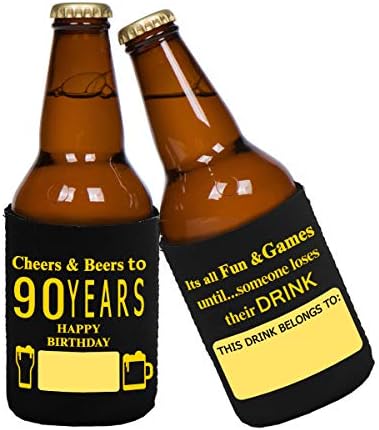 Yangmics Direct 90th Birthday Can Cooler Sleeves Pack of 12 - Dirty 90 Birthday Party Supplies - Black and Gold nineteth