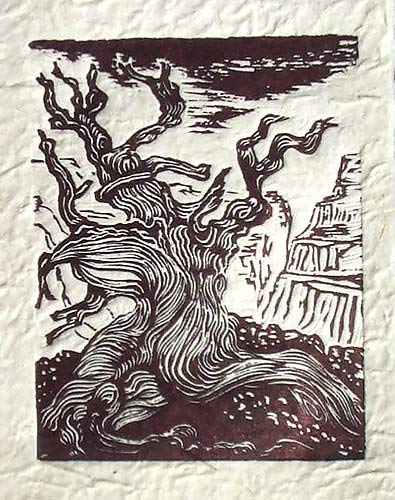 КОМПЛЕКТ от 3 Оригинални Гравюри върху дърво на Древните Щетинистые Бор на Хартия Ръчно изработени Woodblock Landscape