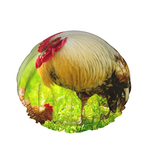 Ферма Селски Пилета Отпечатани Двойна Водоустойчива Шапка За Душ,Шапка За Душ За Жени За Многократна Употреба Непромокаеми