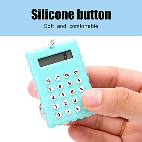 ASHATA Mini Calculator with Key Buckle,Portable Сладко Cookies Style Key Chain Калкулатор,Студентски Джобен Калкулатор with Candy Color Джобен Калкулатор Key Ring Tiny Small Portable for Children(Green)