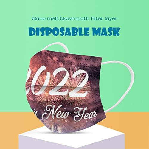 50 Pack 2022 за Еднократна употреба Face_Masks_with Печат 3 Слоя на Защита на Лицето, за Жени, Мъже Нова Година е Празник