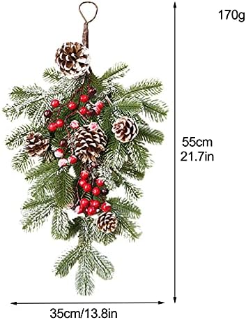 YINKUU 2Pcs Коледа Artificial Swag Коледа Сълза Wreath Front Door Swags with Berries and Pine Cones for Holiday Wall Hanging