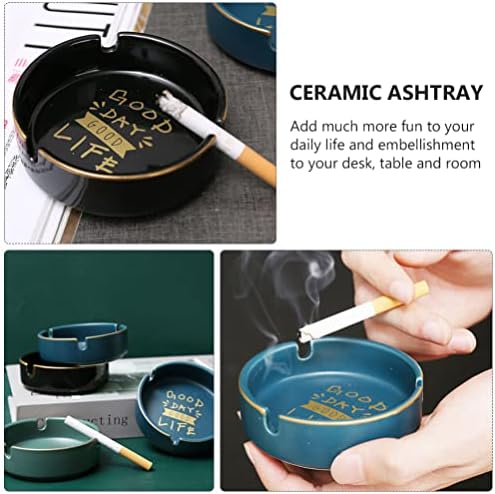 VORCOOL Vintage Round Ceramic Ashtray Smoking Tray Decorative Round Ashtray Cigarette Ashtray Windproof Ashtray Retro