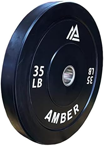 Amber World Wide Olympic Bumper Plates with 2 inch Stainless Steel Хъб Weight Plates, Bumper Weight Plates, Great Rubber Weight Plate Olympic Barbells - идеален за крос-тренировки, вдигане на тежести, фитнес и фитнес зала - 35lb Pair
