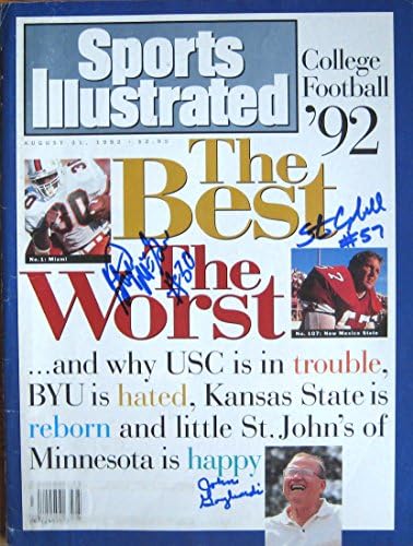Стив Макгуайър, Джон Гальярди и Стив Кембъл с автограф на Sports Illustrated magazine 8/31/92