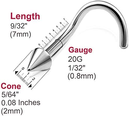 3шт 20 грама 0,8 мм Прът на Носа Кост Директен Бар Ноздрите Пръстен Хирургична Неръждаема Стомана 2 мм Конус Трън