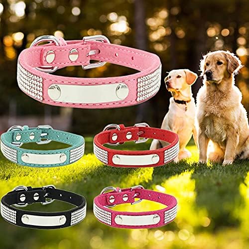 DD Pets Custom Кристал Dog Collar with Graved Nameplate and Leash Combo Set Soft Suede Leather Crystal Diamond Pet Collar for Cat Small Medium Large Dogs
