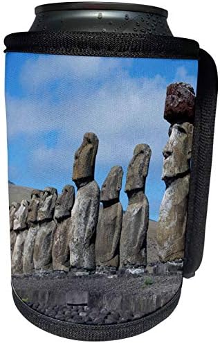 3dRose Malcho Delimont - Статуи - Чили, Великденския остров, Hanga Нуи. Rapa Nui NP, Moai с pukao - Can Cooler Bottle