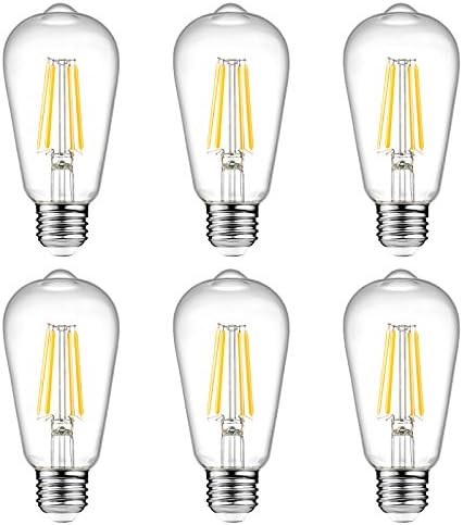 Ascher Vintage LED Edison Bulbs 6W Еквивалент 60W Крушка с нажежаема жичка, Топъл бял 2700K, ST58 Антични Led крушки с нажежаема жичка, E26 Medium Base, Non-Dimmable, Прозрачно стъкло, 6 опаковки