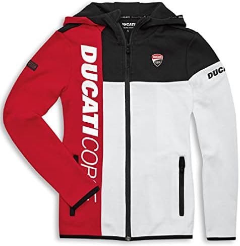 Ducati Womens Corse DC Track Hooded Full Zip Sweatshirt (XS) Бял, Червен, Черен