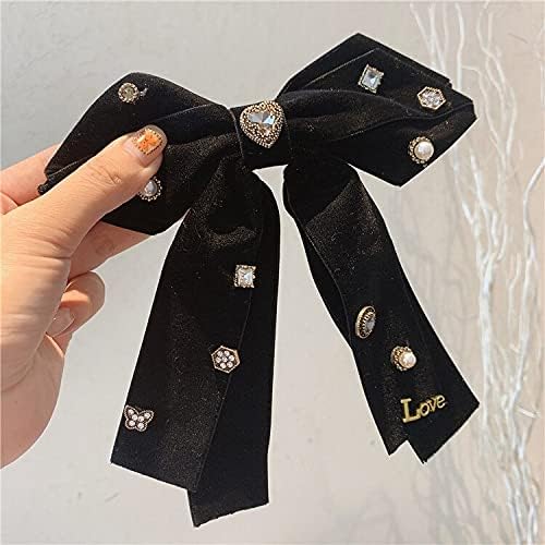 chenfeng Ladies Bow Hairpin Vintage Love Velvet Black Hair Clips Lady Big Bow Hairpins прическа (Цвят : черен)