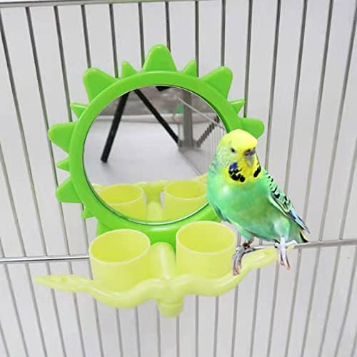 CHIHUOBANG Parrot Mirror Toys for Cage Hanging Bird Устройство with Plastic Perch Food Water Bowl Feeding Cups Easy to