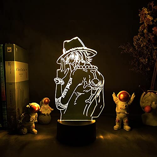 HPQNL-3D Illusion Аниме Light One Piece Luffy Figure for Fans/Kids One Piece 3D Nightlight 16 Colors Decor Lamp with Remote