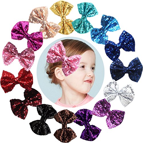 Party Festival Baby Girls Искрящ Bows Clips 30 Piece Glitter Sequins 4 Hair Bows Alligator Hair Clips for Girls Baby Children