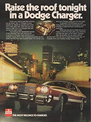 Комплект от 2 оригинални списания, печатни реклами: 1977 Dodge Charger, 318 двигател V-8,Нощ принадлежи на зарядното устройство.