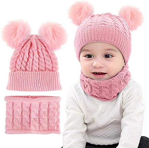 Larse Baby Cap and Scarf, Вязаная Капачка Double Hair Топка Decoration Solid Color Soft Baby Knitted Hat for Years 0-2
