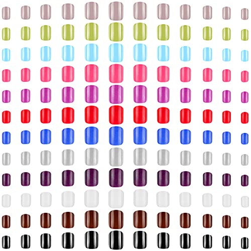 576 Броя Комплект 24 Кв. Режийни Нокти Натиснете върху Ноктите Къси Акрилни Изкуствени Пълно Покритие на Фалшиви Нокти Плътен Цвят Изкуствени Нокти Върховете на Пръс