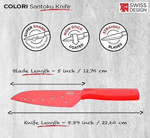 Нож Кун Jasmina Colori Santoku с предпазни ножнами, острието 5 см/12,70 см., Червен
