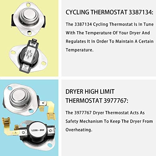 Blutoget 279838 Dryer Heating Element Kit - Заместител на Whirlpool Dryer - Включва 3977393 3392519 Dryer Thermal Fuse