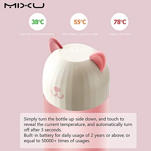 MIXU Catto Cat Shape Smart Thermos Bottle with Температура Display, 304 Неръждаема Стомана Храни Самозалепваща Вакуумна