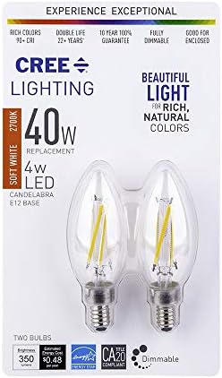 Cree Lighting B11 Clear Glass Filament Candelabra 40W Equivalent LED Bulb, 350 lumens, Dimmable, Soft White 2700K, 25,000