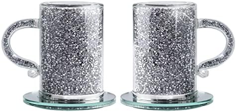 Комплект от 2 Сребърни Стъклени Чаши Кафе на с Подкрепа, 6,7 унции (Каботажните-3,9D x 0,4H), Стъклени Чаши, Комплекти