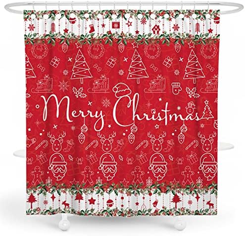 Witzest Весела Коледа Shower Curtain, Red Коледа Shower Curtain Winter Holiday Shower Curtains for Bathroom Polyester 72x72 Inch