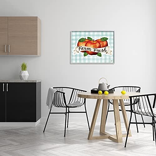 Stupell Industries Fresh Red Apples Over Blue Farm Plaid, Designed by Krassi Quigley Grey Framed Wall Art, 24 x 30