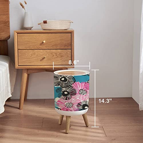 Кошчето за боклук с Капак Абстрактни Флорални Безпроблемно Ръчно Нарисувани Цветя, Ретро Черно-Синьо, Розово Натиснете