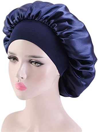 CDQYA 36cm Adjust Solid Satin Bonnet Hair Cap for Sleeping Long Hair Care Women Night Hat Silk Head Wrap (Цвят : E, размер