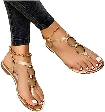 HIRIRI Strappy Slippers for Women Flat with Sandals Rhinestones Dressy Summer Sandal Flip Flops Low Heel T-Strap Shoes