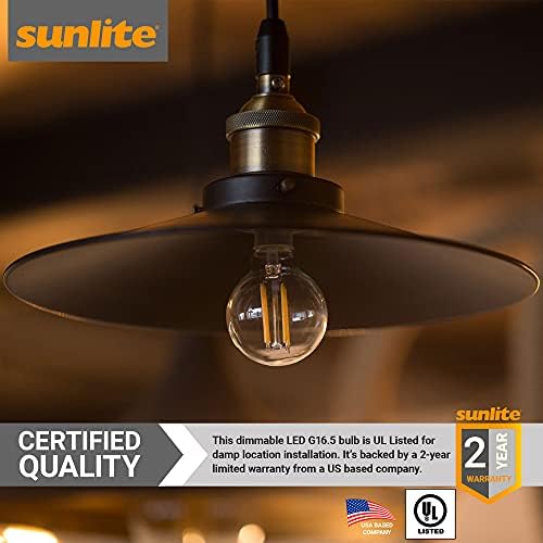 Sunlite 41617 LED G16.5 Filament Style Globe Light Bulb, 2.5 Watts (еквивалент 25W), 250 лумена, Dimmable, Candelabra Base (E12), UL Listed, 5000K Super White, 6 Count