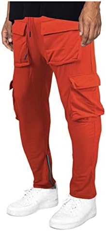 XXBR Cargo Sweatpants for Означава, Drawstring Slim Fit Casual Streetwear Hip Hop Zipper Молив Pants with Multi-Pockets