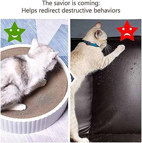 XUERUIGANG Cat Scratcher Cardboard Cat Scratch Pad for Large Котка, Round Cat Scratchers for Indoor Cats with Premium Дяволът Textures Design for Cat Scratching, Snuggle& Sleep(бял)