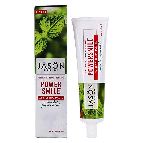 JASON Powersmile Избелваща паста за зъби Без флуор, Мощна Мента, Туба с 6 грама