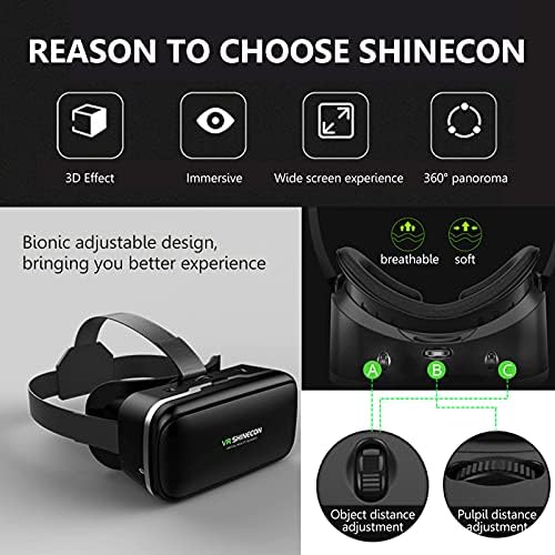360° VR Слушалки с Дистанционно управление е Съвместим с телефони iPhone и Android,Регулируема 3D VR очила Очила,PC Слушалки