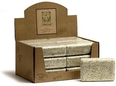 Калъф от 12 блокчета Pre de Provence 250 г листа от мента, Обогатен с масло от шеа Тройно мелене на сапун