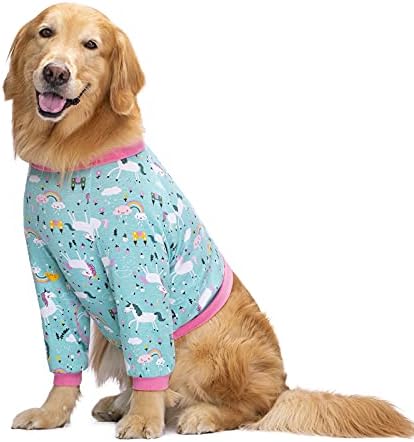 Miaododo Памучни Големи Ризи За Кучета,Къса Тениска Дрехи За Домашни Кучета с дълъг Ръкав,Пижама За Кучета PJS Защита на Колянната Става Сгъстяване