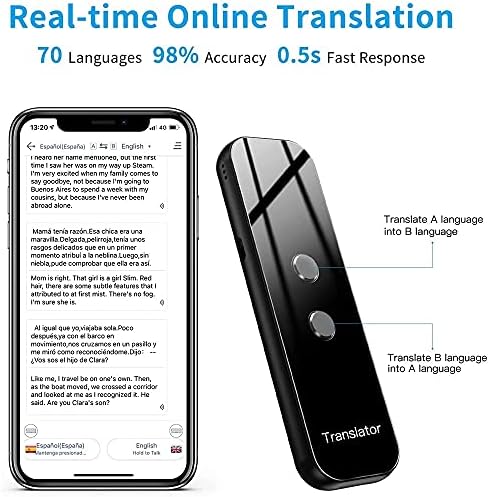 ZLDGYG SMDMM Smart Voice Translator Smart Instant Real Time Voice 70 Езика Travel Business Translator (Цвят : черен)